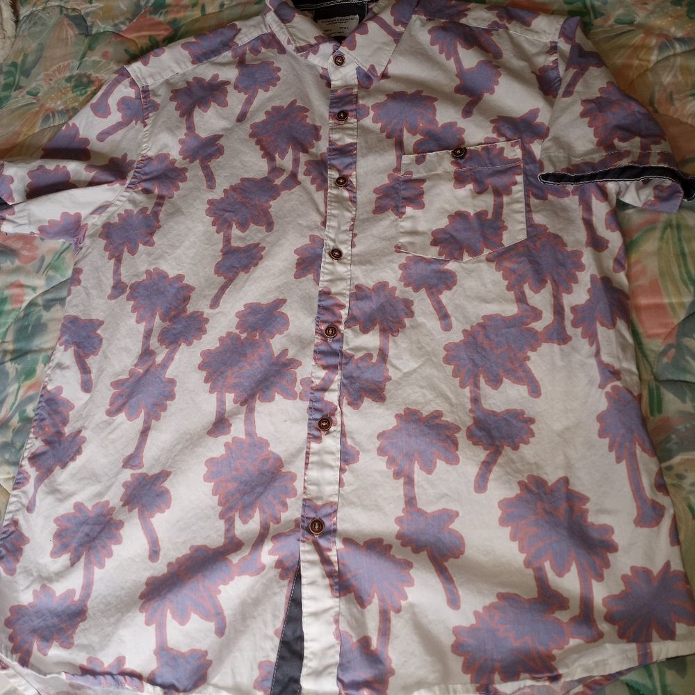 Sunrise Kingdom L Palms Print 100% Cotton Short sleeve Pocket Men's Shirt